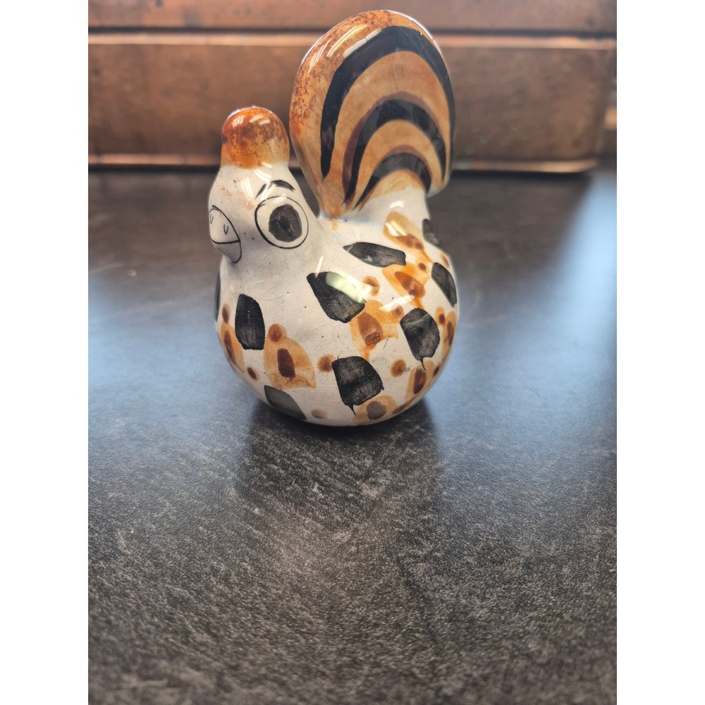 Vintage Tonala Style Ceramic Rooster 4" Mexican Folk Art Pottery Chicken Decor
